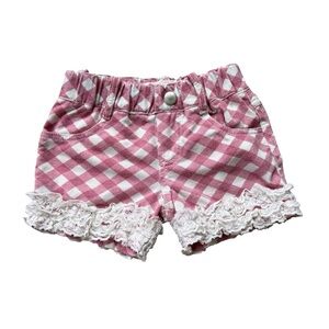 Bonnie Kids Pink Gingham Ruffle Shorts White Lace Trim Size 2T